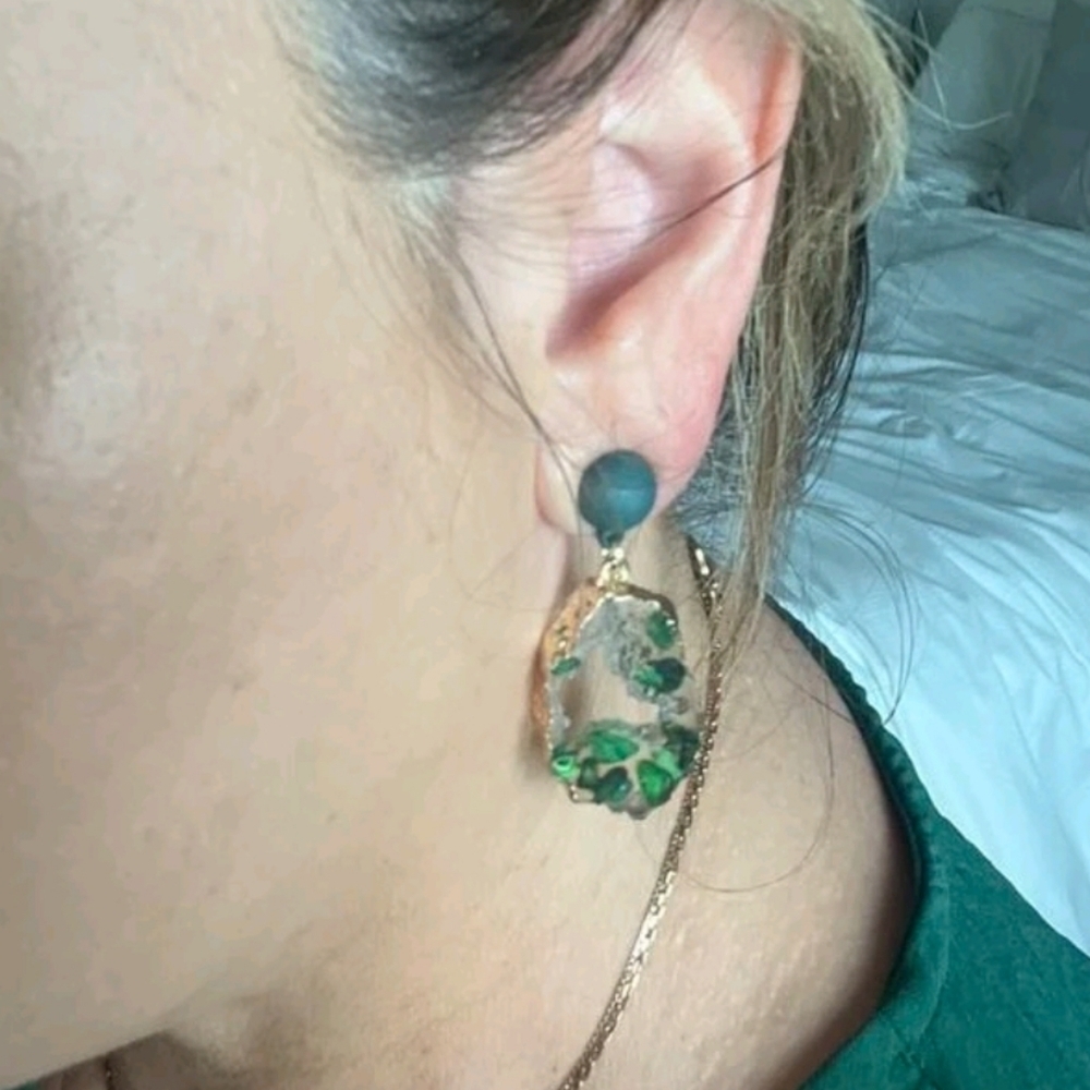 💖 2/$30 Womens Gold hoop green clear drop statement Cocktail party Earrings - Picture 10 of 13